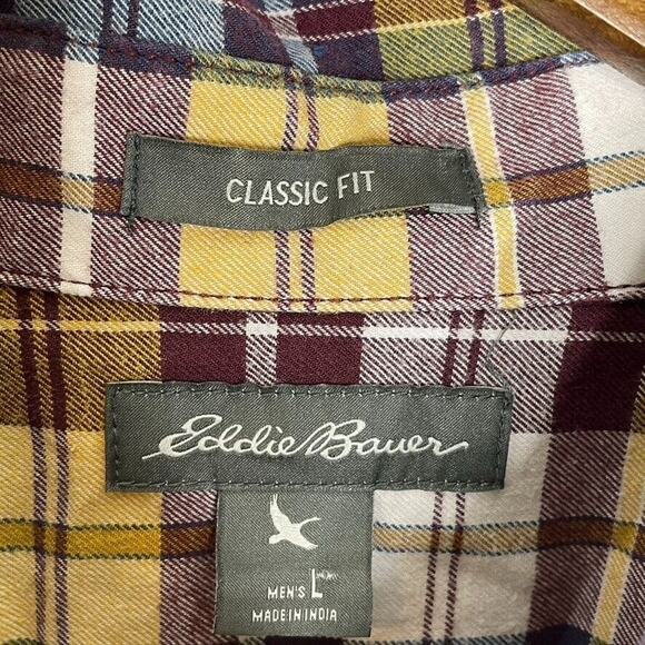 Eddie Bauer Yellow Red Earth Tones Button Up Long Sleeve Size Large Men’s - Picture 5 of 7